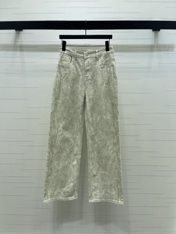 Miumiu 2026 Jeans Coupe Droite Coton Beige et Rose 352472
