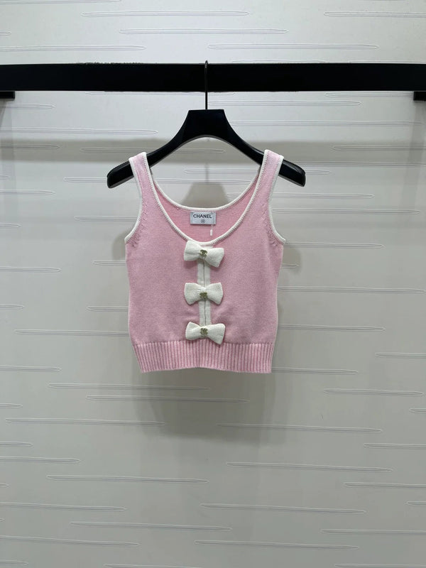 Gilet en tricot Chanel 2026 en laine avec nœud décoratif