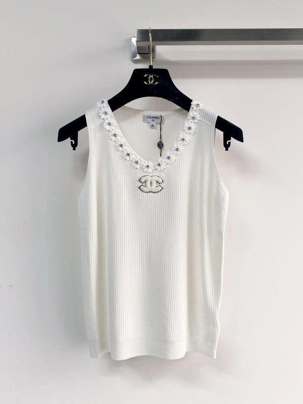 Chanel 2026 Flower Shirt White and Black Polyester Viscose