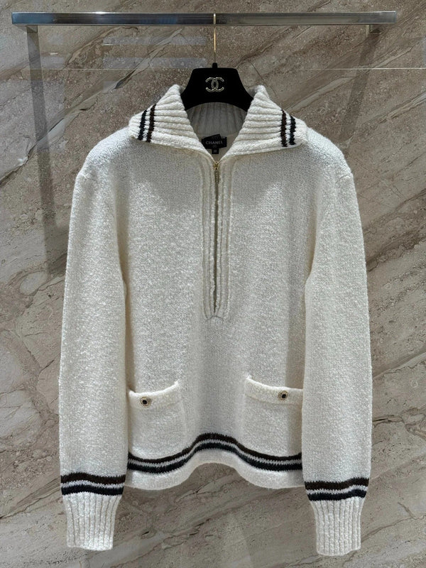 CHANEL T-SHIRT EN CACHEMIRE AVEC DEMI-ZIP 25S 318