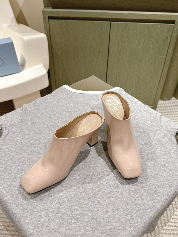PRA 2026S Mule à talon haut 75 Cuir verni nude 657678
