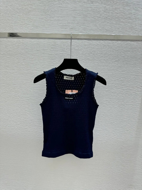 Miumiu 2026 Gilet en Laine Bleu Marine et Marron 132749