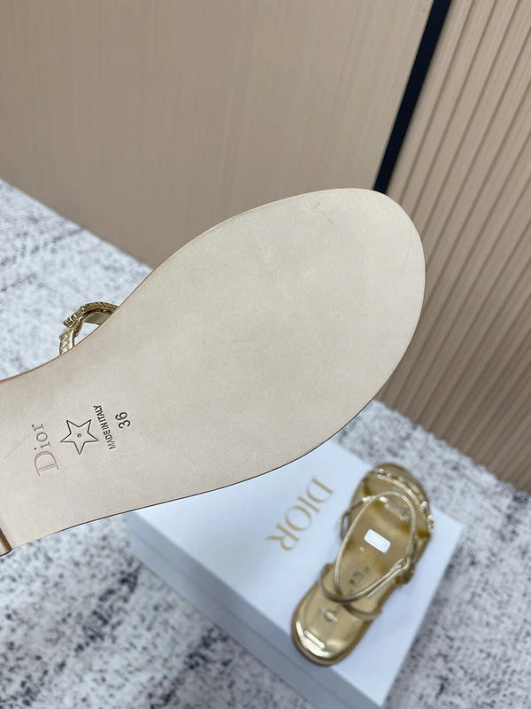 CD 26s Crystal Sandals Gold Champage Genuine Leather 643499
