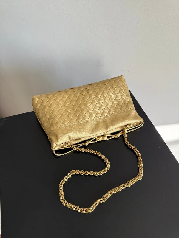 Bottega Veneta 2026 Dustbag 33cm Or Intrecciato Lamina Cuir Satiné 137019