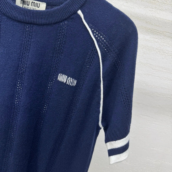 Miumiu 2026 T-shirt Laine Cachemire Bleu Blanc 356971