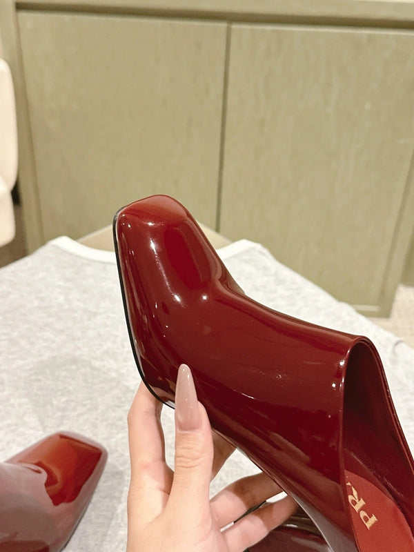 PRA 2026S Mule à talon 75 Cuir verni rouge foncé 657676