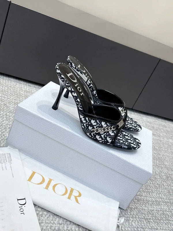 CD 26s Sandales à talons hauts 85 Tissu blanc noir Cuir de vachette 661470