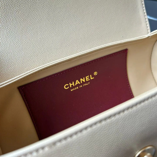 Chanel 2026 Bowling Ball Cylinder Bag 20.5cm Beige Caviar Leather 345493