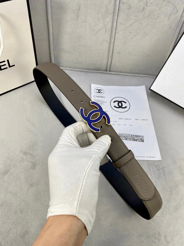 CINTURA CC 30MM IN PELLE DI VITELLO MARRONE MOCA CON LOGO BLU NAVY