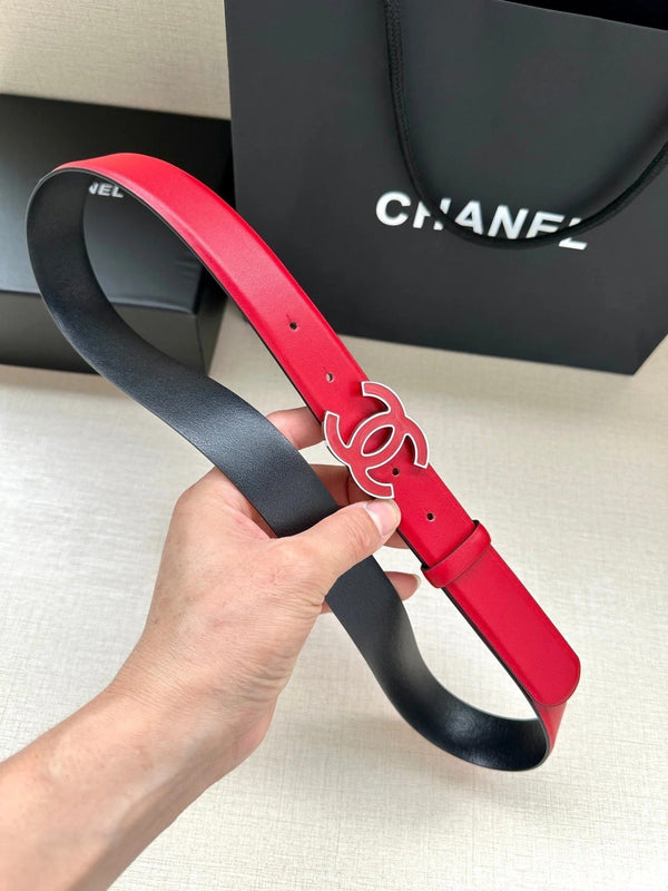 CINTURA CC 30MM IN PELLE DI VITELLO LISCIA ROSSO CILIEGIA CON FERRAMENTA IN METALLO