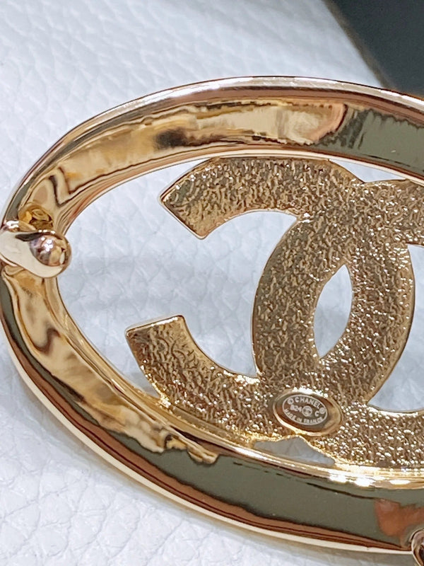 CC 30MM BELT IN WHITE SMOOTH CALFSKIN WHITE MIX BLACK METAL LOGO GOLD HARDWARE