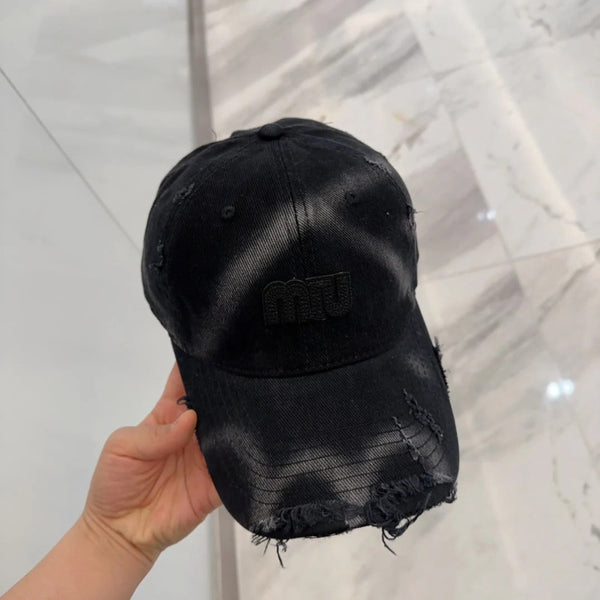 CAPPELLINO DA BASEBALL MM IN TESSUTO NERO EFFETTO ANTIQUATO STILE 4