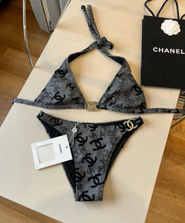 SWIMSUIT IN GREY AND BLACK PRINTED LOGO 604224