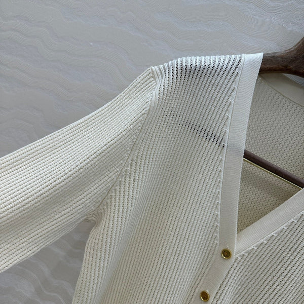 CARDIGAN IN MAGLIA CON SCOLLO A V LP CREMA