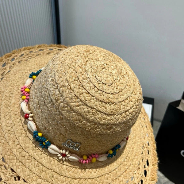 CAPPELLO DI PAGLIA MM BEACH IN BEIGE CON DECORAZIONI A TEMA MARINO