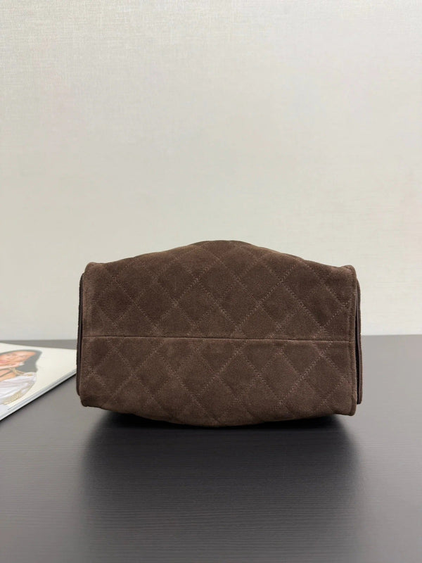 CHANEL 25S HOBO BAG 30 CM IN DARK BROWN SUEDE WITH GOLD HARDWARE