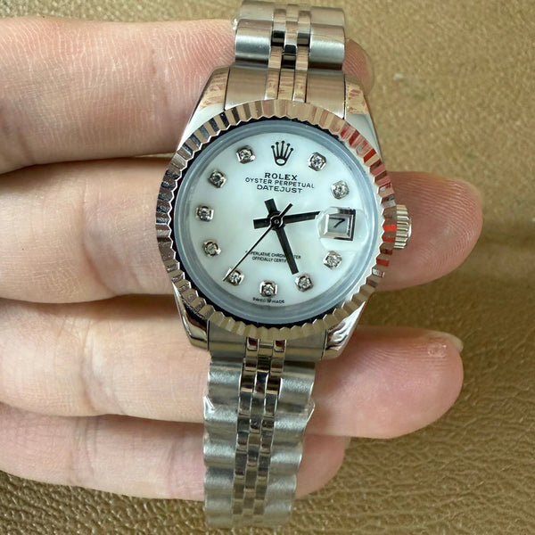 Rolex Lady-Datejust 28 mm, cadran blanc serti de diamants, d'occasion
