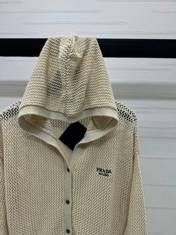 PRADA LACE-KNIT LONG-SLEEVE HOODIE 274830