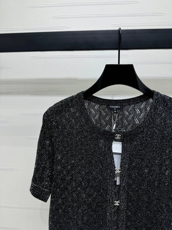 CHANEL CARDIGAN IN MAGLIA CON PAILLETTES A MANICHE CORTE 269407
