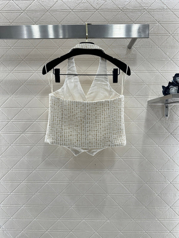 CC 26 Débardeur Col Américain Crème Coton Laine 331226