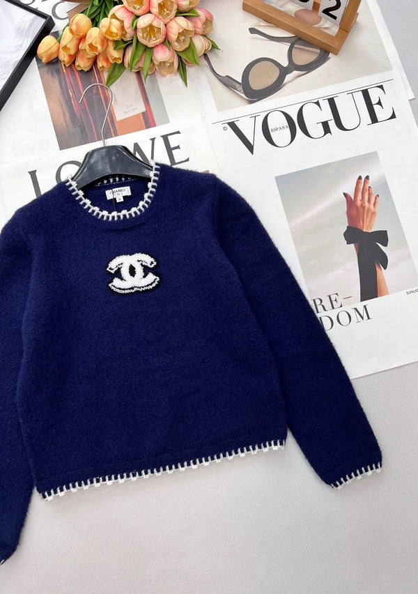 CC 26 Pull en maille bleu marine Laine Cachemire 785142