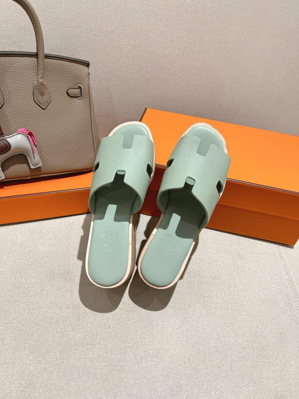 HM 25S SANDALES COMPENSÉES HAUTES EN AGNEAU MENTHE DOUCE STYLE 28