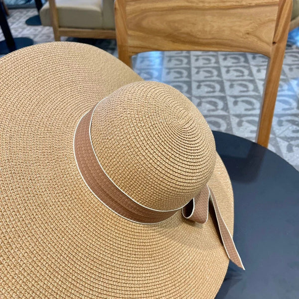 WIDE BRIM STRAW HAT WITH BOW BROWN 672705