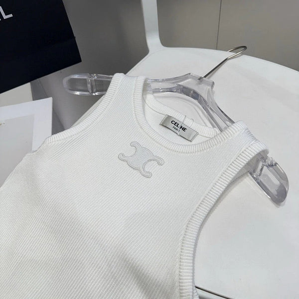 TANK TOP 633207 IN BLACK COTTON RIBBED KNIT EMBOSSED LOGO