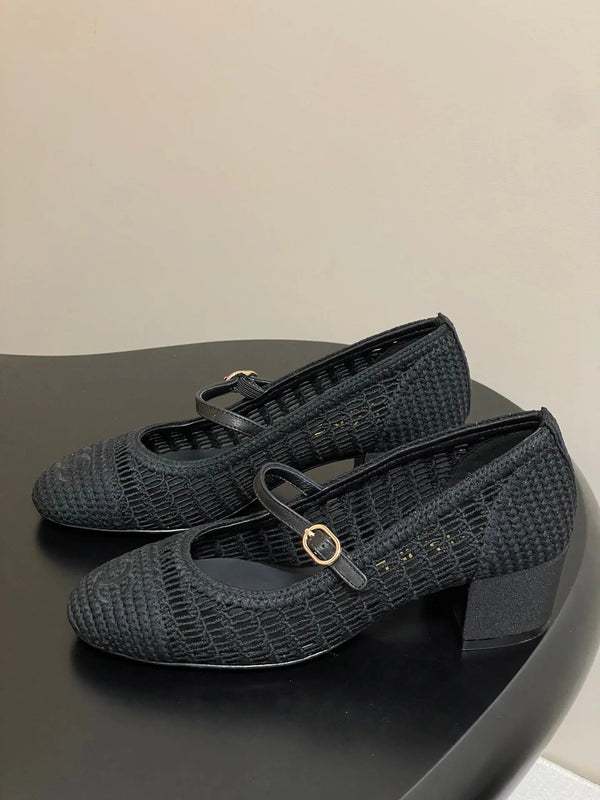 BALLERINES HAUTES MARY JANE 50 MM EN RAFIA NOIR