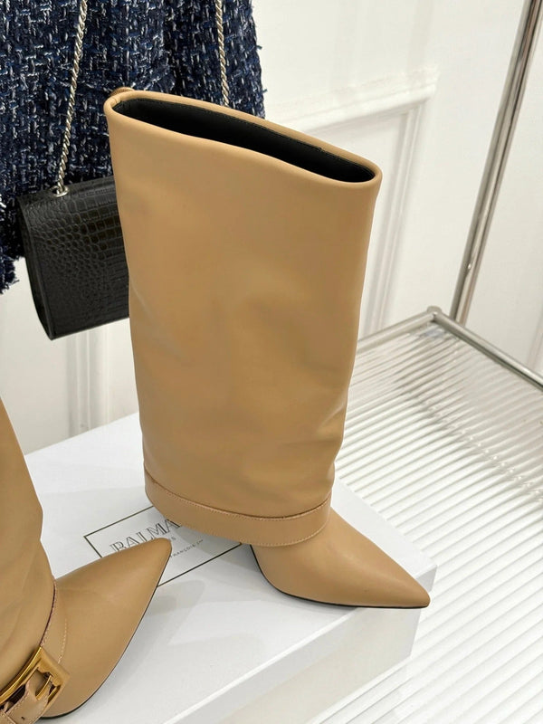 BALMAIN 25S ANTHEM BOOTS IN LIGHT CARAMEL CALFSKIN