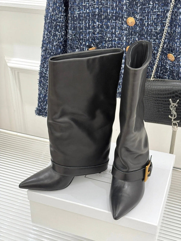 BALMAIN 25S ANTHEM BOOTS IN BLACK CALFSKIN