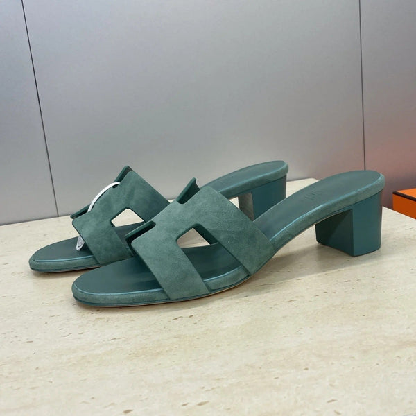 HM 26ss Sandales Oran 45 Daim Vert Mousse Cuir de Vachette 607213