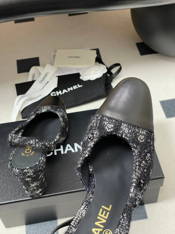 Escarpins à bride arrière CC 26s 95, tweed noir, peau de mouton 649418