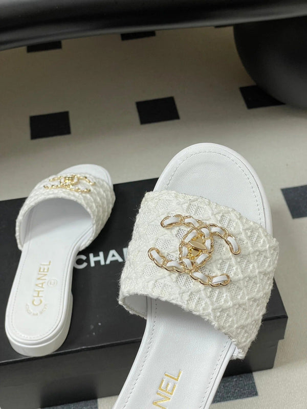 CC 26s Ballerines Plates Tissu Blanc Peau de Mouton 649491