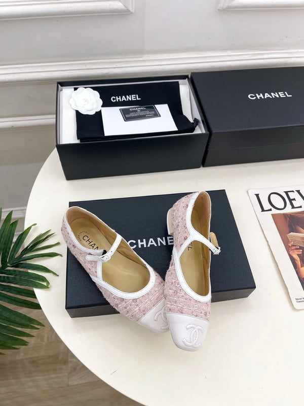 CC 2026 Mary Jane Flats Leather Sheepskin Tweed 831380