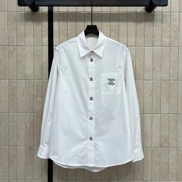 Chemise brodée logo Chanel 2026 coton blanc 356991
