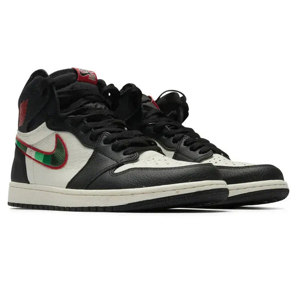 Nike Air Jordan 1 Retro Black White Green Logo Cowhide