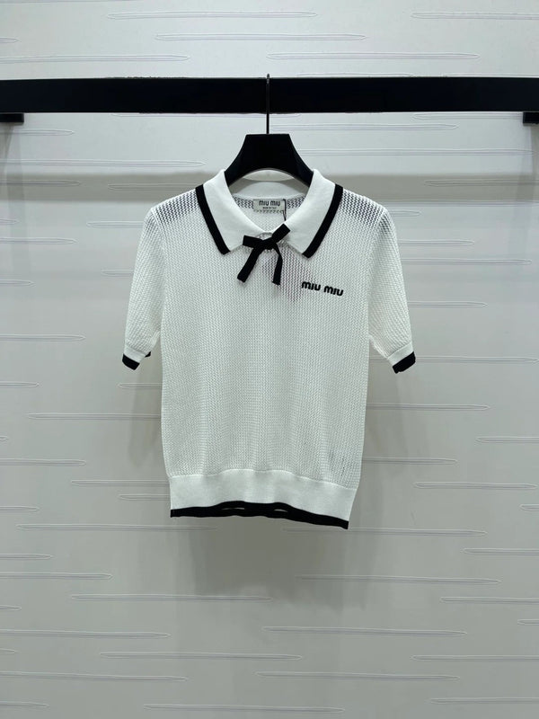 Miumiu 2026 Hollow-out Collar Knit Short-sleeved Top Wool Cashmere