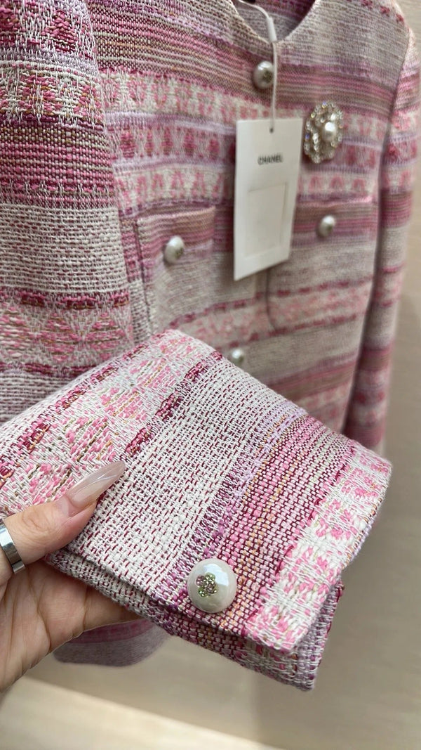 Veste Chanel 2026 en tweed rose et blanc