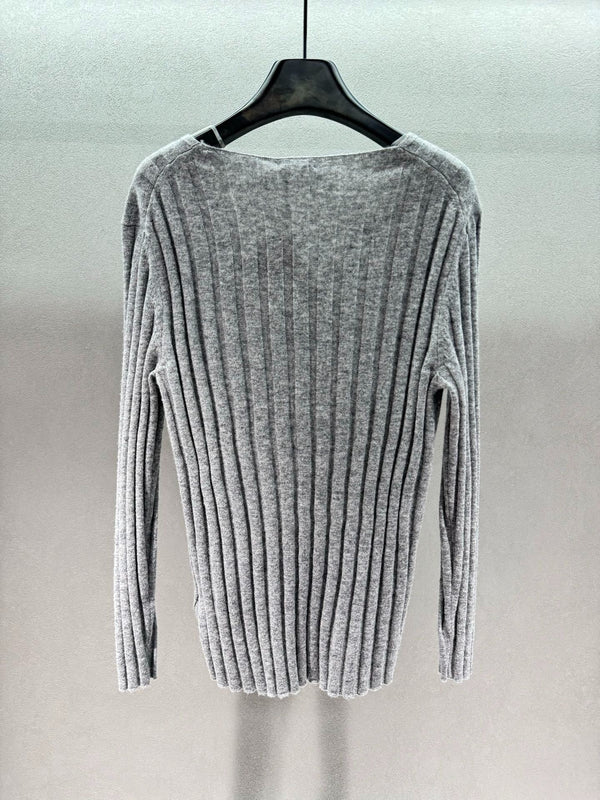 Miumiu 2026 V-neck Sweater Grey Wool Cashmere