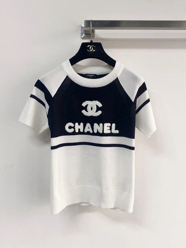 Chanel 2026 Chemise Manches Courtes Laine Cachemire Rose Noir Blanc