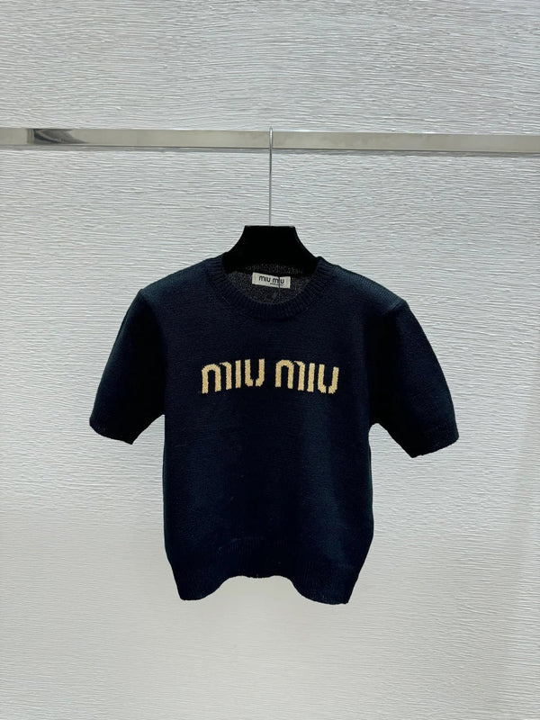 Haut Miu Miu 2026 manches courtes blanc gris noir Tencel coton 14171