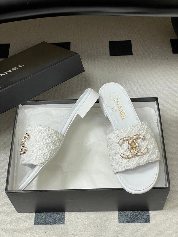 CC 26s Ballerines Plates Tissu Blanc Peau de Mouton 649491