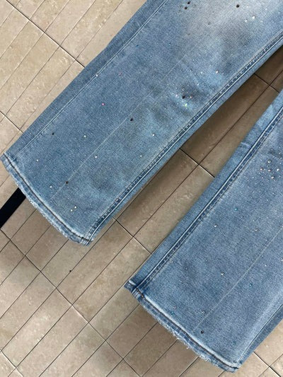 Chanel 2026 Jean Large Brodé Logo Strass Coton Bleu Clair 356994