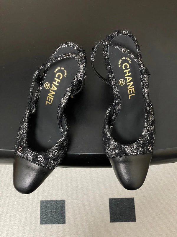 Escarpins à bride arrière CC 26s 95, tweed noir, peau de mouton 649418