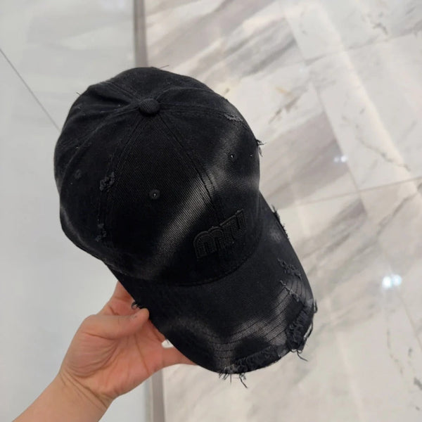 CAPPELLINO DA BASEBALL MM IN TESSUTO NERO EFFETTO ANTIQUATO STILE 4