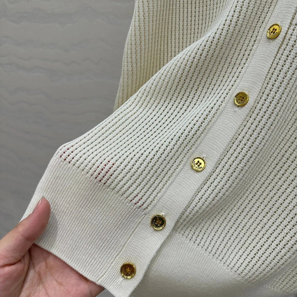 CARDIGAN IN MAGLIA CON SCOLLO A V LP CREMA