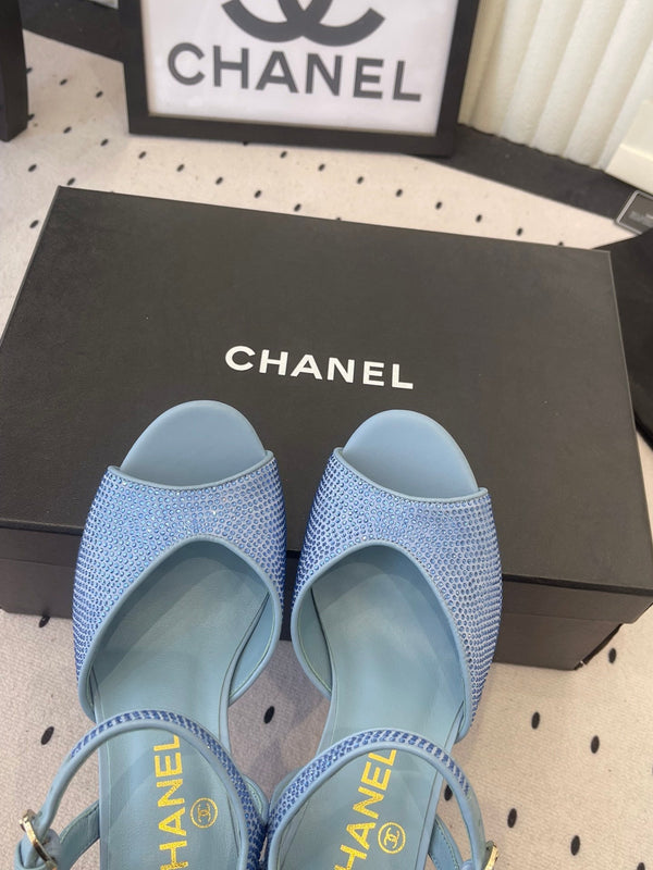 CC 26 Sandales Strass 75mm Agneau Bleu 611732