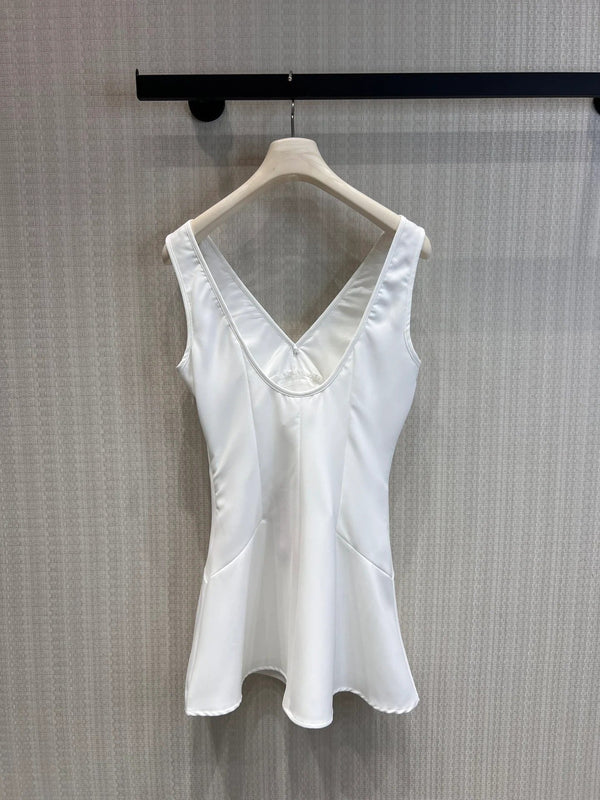 Miumiu 2026 Robe Gilet Col en V avec Nœud Polyester Noir et Blanc 356964