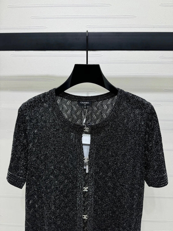 CHANEL CARDIGAN IN MAGLIA CON PAILLETTES A MANICHE CORTE 269407
